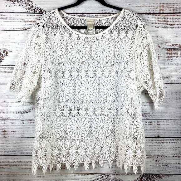 CHICO’S PLUS SIZE 3 14 16 TOP LACE EMBROIDERED SPRING SUMMER BLOUSE GUC - Picture 1 of 9